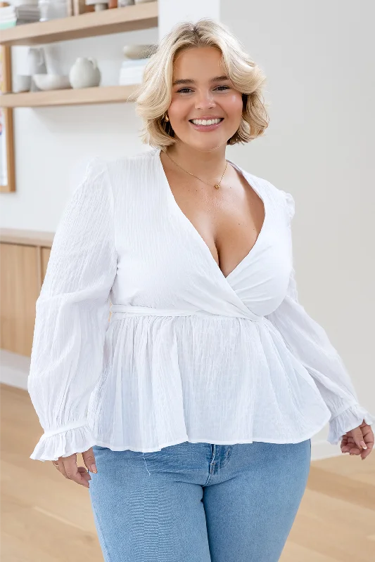 FINAL SALE | Sass Violet Puff Sleeve Faux Wrap Top White