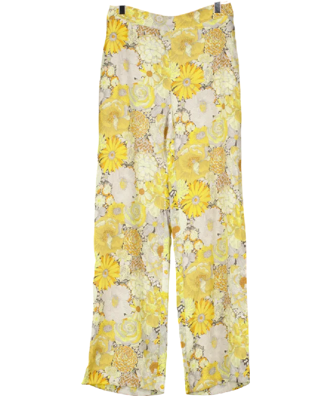 Really Wild floral Wide Leg Silk Palazzo Pants UK 6