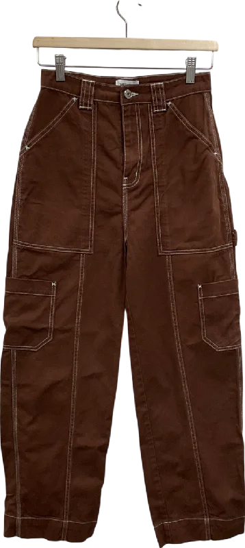 Weekday Brown Contrast Stitch Cargo Trousers UK XS/S