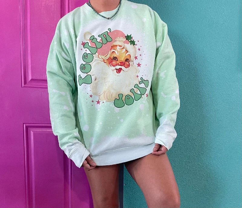 Online Exclusive | Feelin' Jolly Splatter Bleach Graphic Sweatshirt in Mint