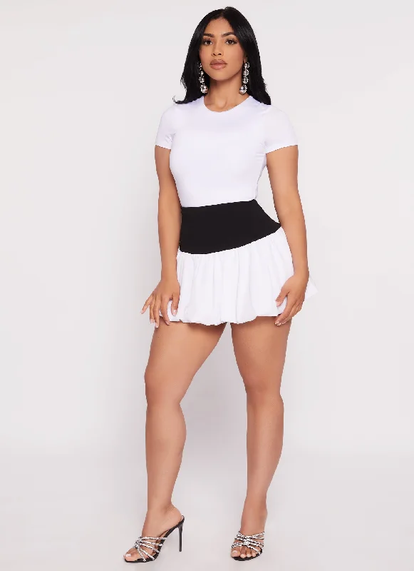 Elastic Waist Mini Bubble Skirt