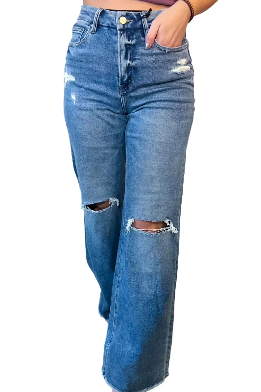 Becca Wide Leg Distressed Denim Jean In Blue