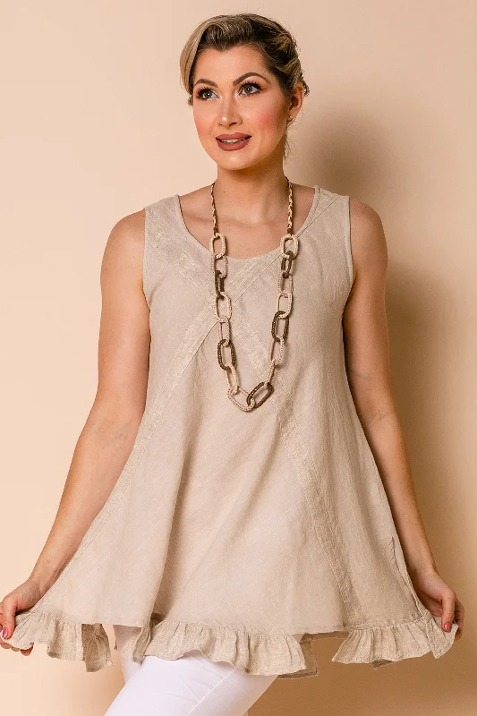 Bethany Linen Blend Top in Latte