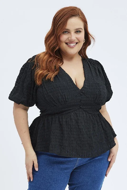 Black Peplum Top Short Sleeve