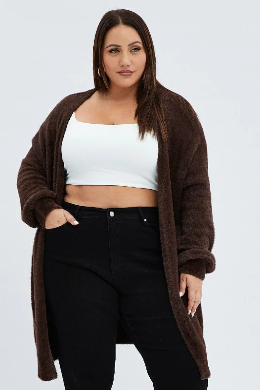 Brown Fluffy Longline Cardigan