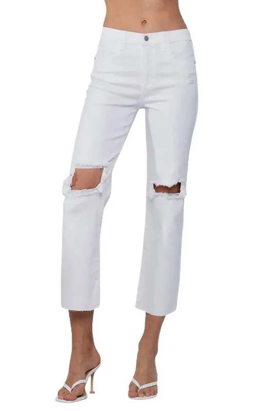 Celina High Rise Cropped Slim Straight Pants In White