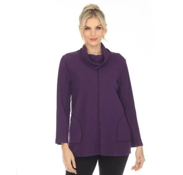 Focus Diagonal Rib Mock Neck Tunic in Blackberry - CS-382-BB