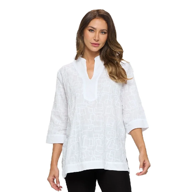 Focus Embroidered Tunic Top in White - EC-426-WT - Size S Only!