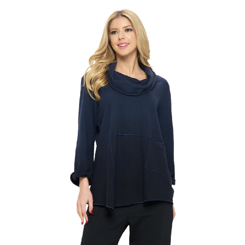 Focus Fashion Mock-Neck Dip-Dye Asymmetric Tunic in Navy/Black - FT-4072