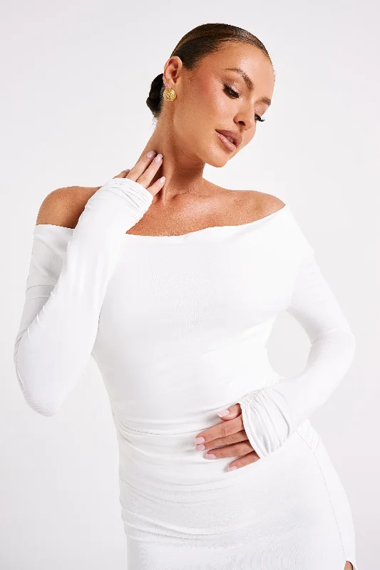 Emma Recycled Nylon Long Sleeve Top - White