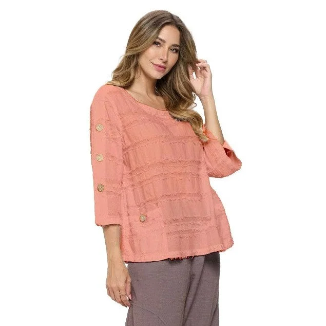 Focus Fashion Fringe-Trim Voile Top in Peach - FR-102-PCH - Size S only!