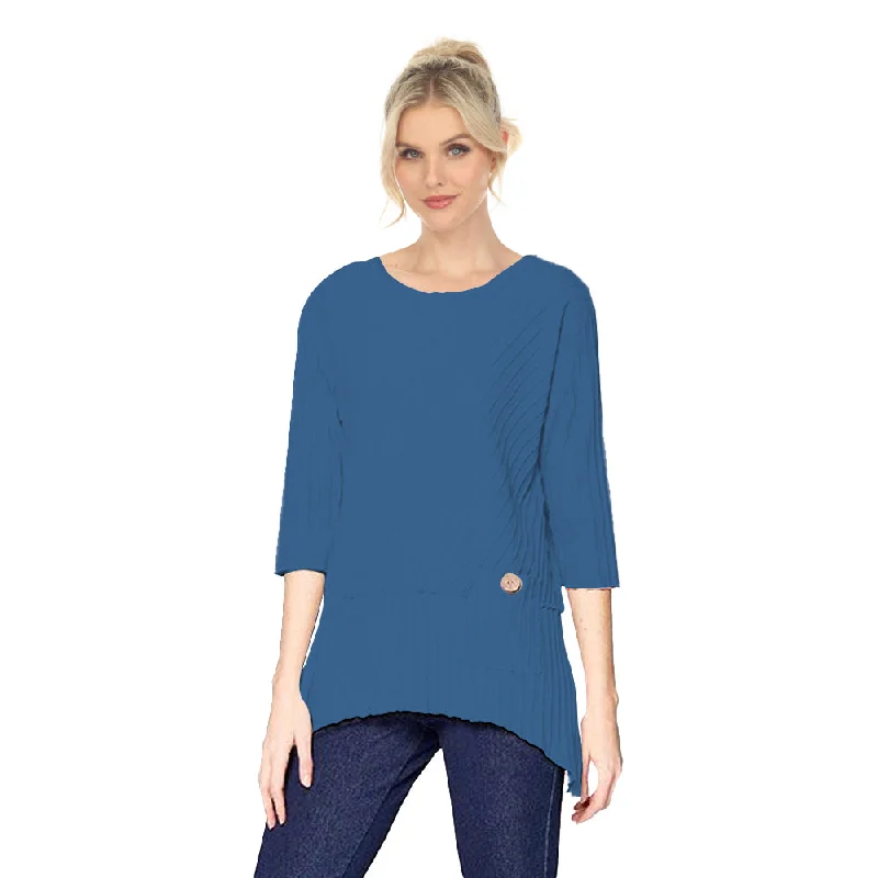 Focus Lightweight Rib-Stripe Pocket Tunic Top in Capri Blue - CS-303/389-CP