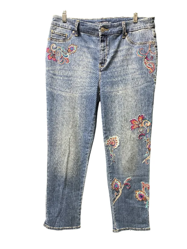 Jeans Cropped By Chicos In Floral Print, Size: M