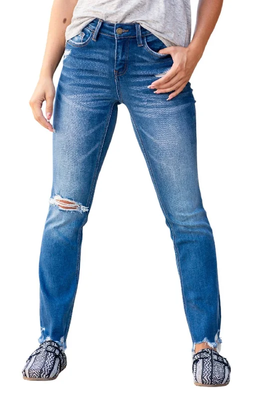 Mid Rise Ankle Flare Jeans In Dark Blue