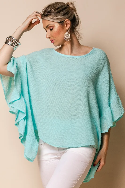 Ronny Linen Blend Top in Aqua Mist