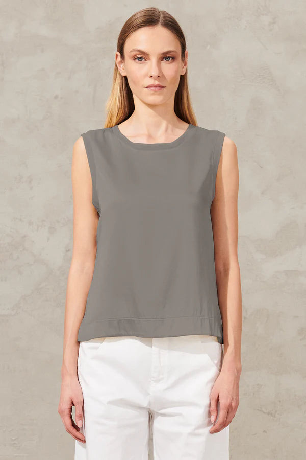 Stretch Silk Satin Tank - Grey