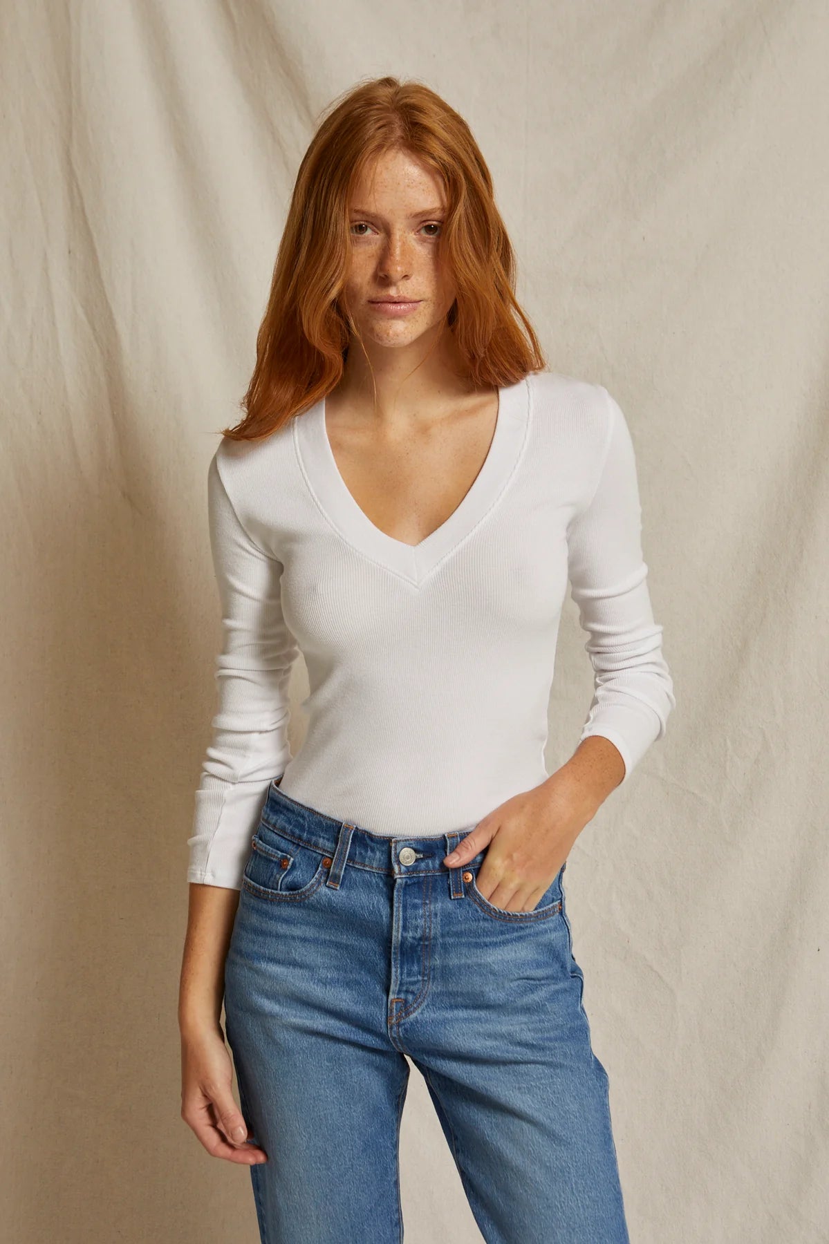 Viola V Neck Long Sleeve - White