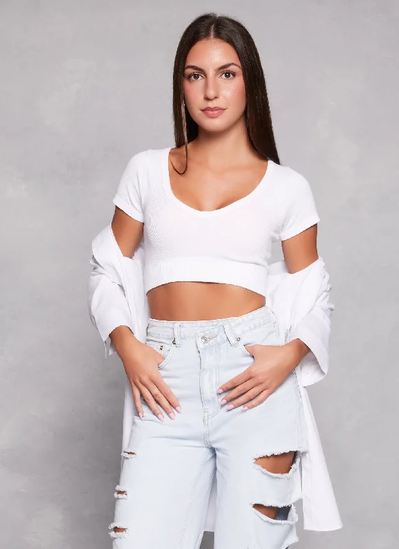 Seamless Ribbed V Neck Crop Top