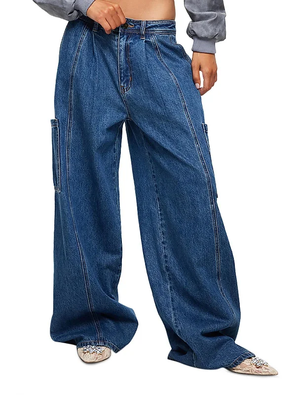 Womens High Rise Denim Wide Leg Jeans