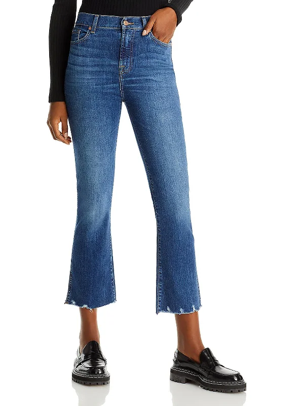 Womens High-Waist Frayed Hem Cropped Jeans