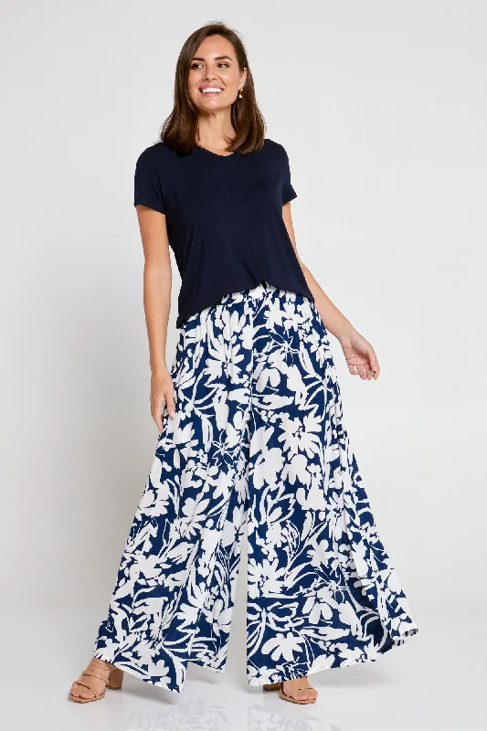 Cora Palazzo Pants - Navy/White Floral