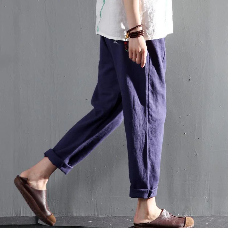 Navy Linen casual pants summer linen pants spring women pants