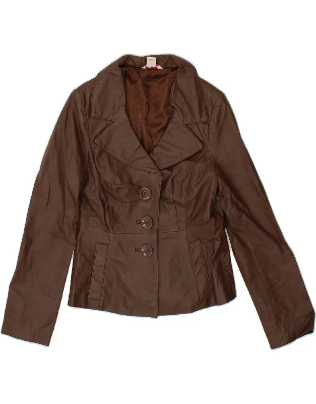 GUESS Womens Leather Jacket UK 12 Medium Brown Leather