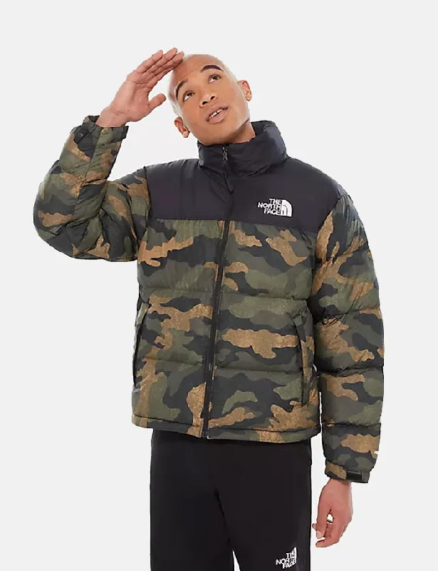 North Face 1996 Retro Nuptse Jacket - Burnt Olive Green Waxed Camo