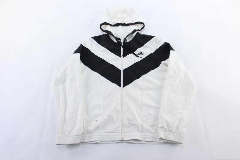 Women's Adidas Embroidered Logo Black & White Striped Zip Up Jacket