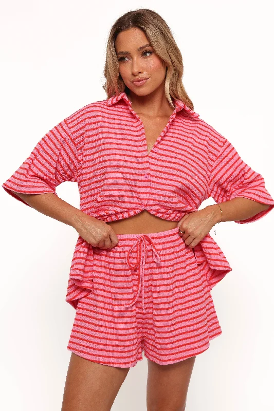 Alden Cotton Knit Set - Pink Red Stripe