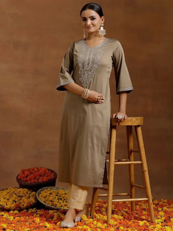 Gold Embroidered Silk Straight Kurta