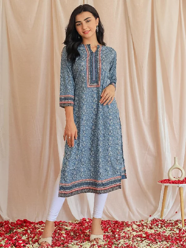 Grey Printed Crepe Straight Kurta