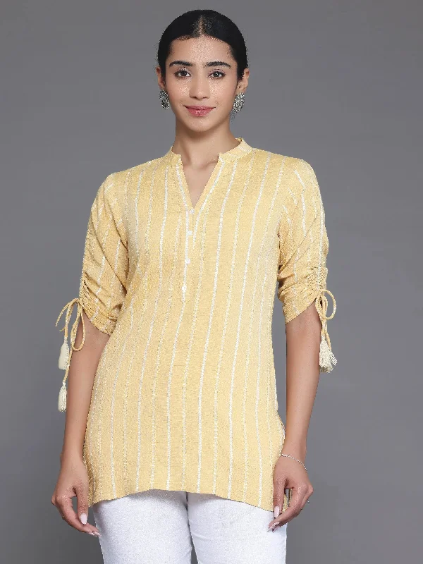 Mustard Woven Design Cotton Blend Straight Kurti