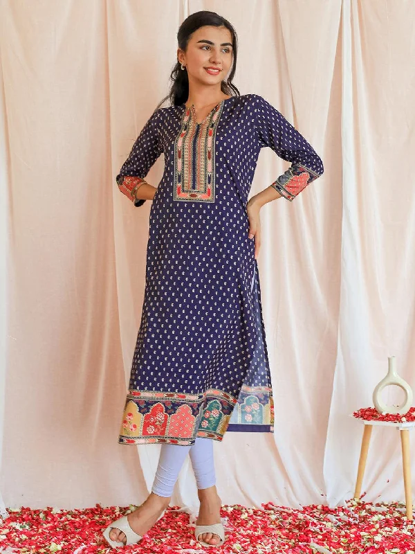 Purple Printed Crepe Straight Kurta