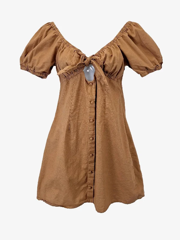 Ava & Ever Essential Caramel Puff Sleeve Mini Dress Size 10