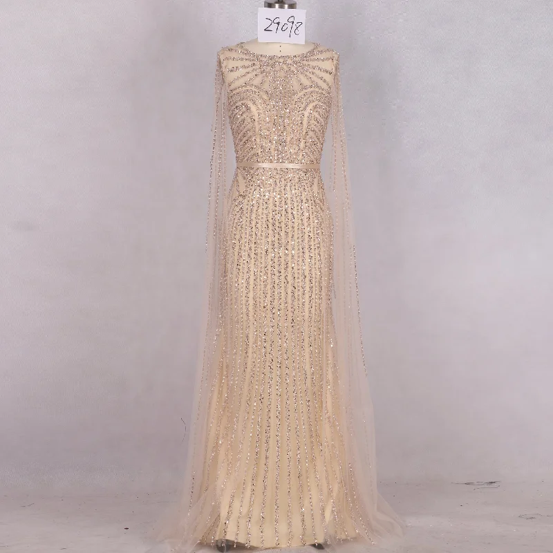 Luxury Champagne Mermaid Evening Dresses with Long Sleeve