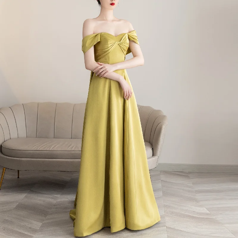 Off the Shoulder Gold Formal Gowns Prom Eevening Dresses