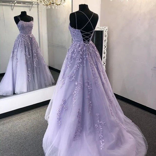 2025 Violet Purple Lace Long Prom Dresses A Line Evening Gown