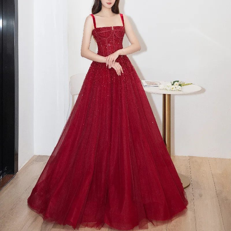 Red Classic Formal Evening Dresses Party Gowns with Strappy