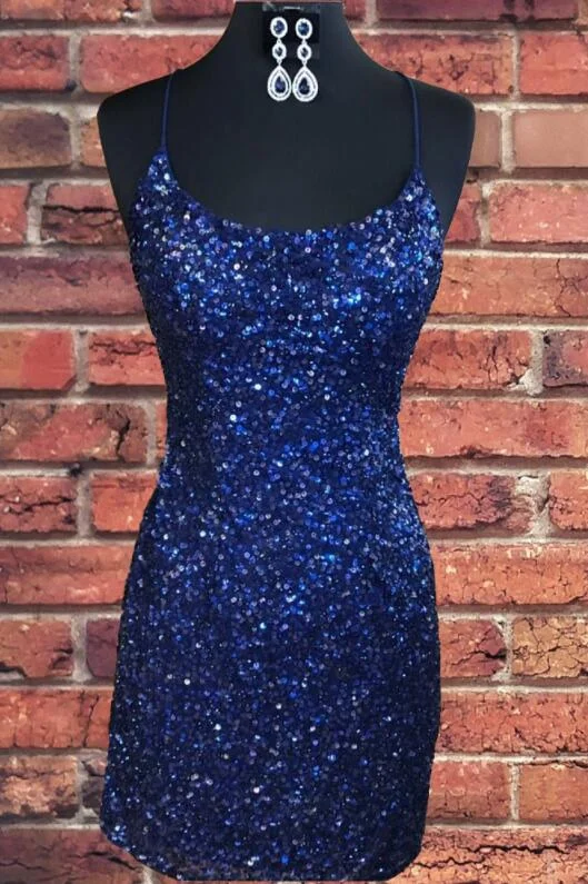 Tight Navy Blue Sequin 2025 Short Homecoming Dresses Party Dress