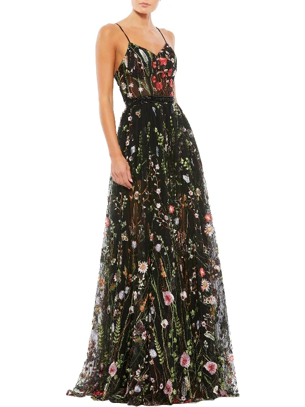 Womens Embroidered Embellished Evening Dress