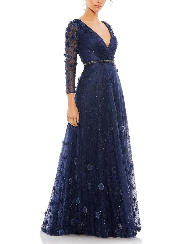 Womens Floral Lace Evening Dress