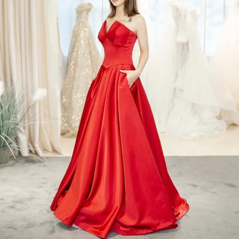 Women's Vneck Satin Red Formal Dresses & Evening Gowns