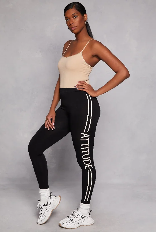 Fleece Attitude Graphic Side Stripe Leggings