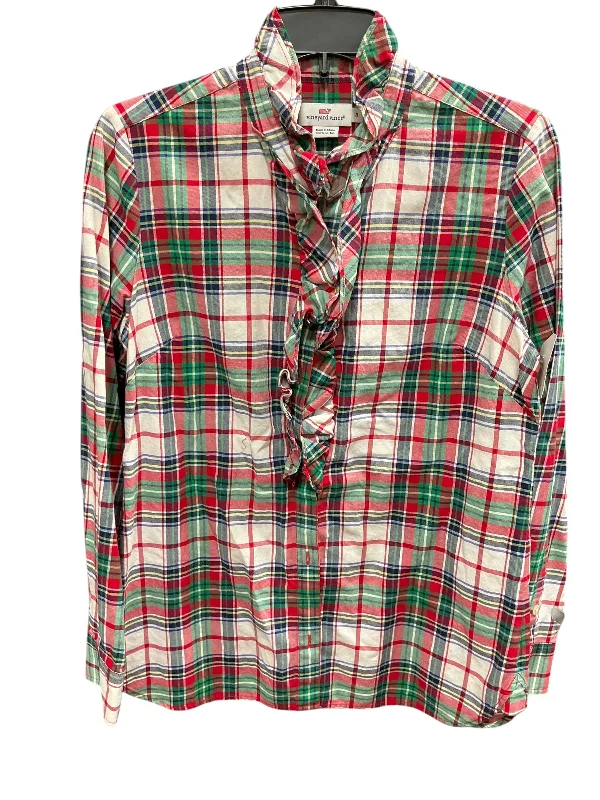 Blouse Long Sleeve By Vineyard Vines In Plaid Pattern, Size: M