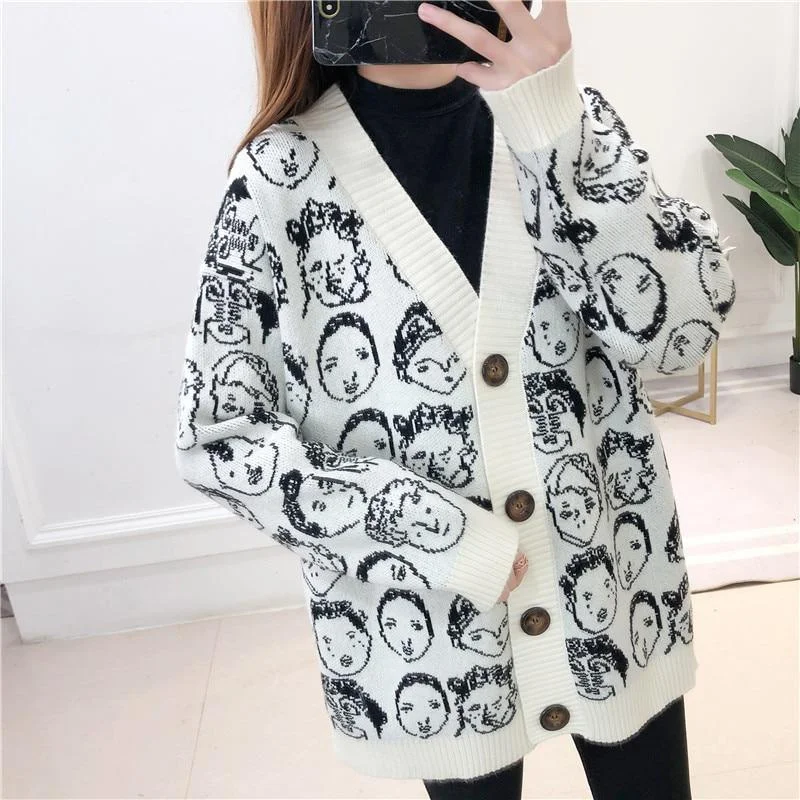 Comic V-Neck Cardigan Sweater For Women