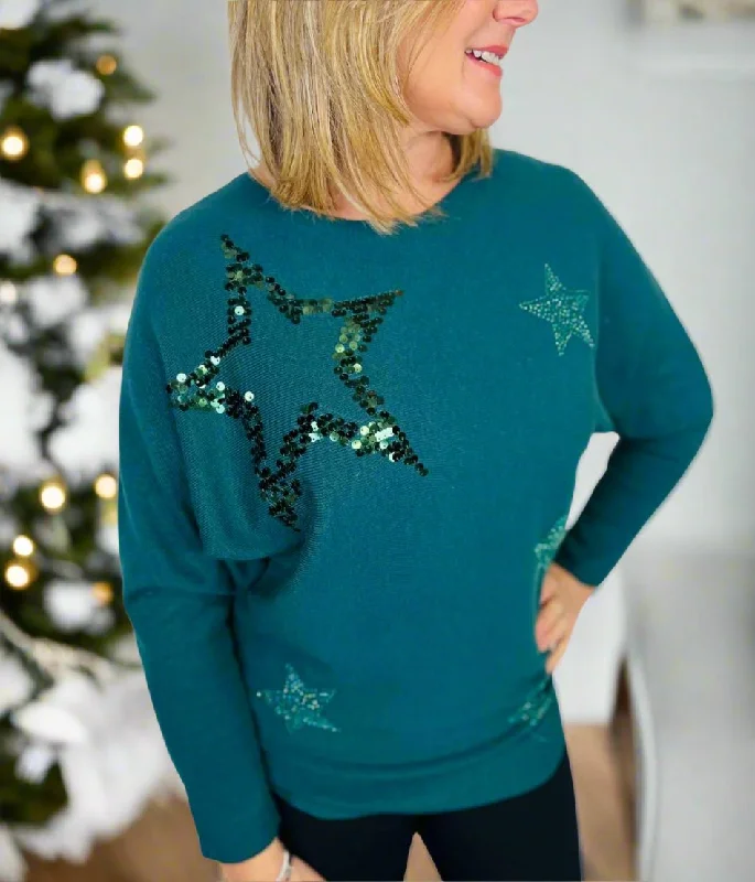 Green Embellished Christmas Star Jumper