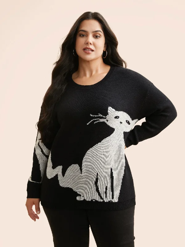 Mystic Cat Knit Crew Neck Pullover