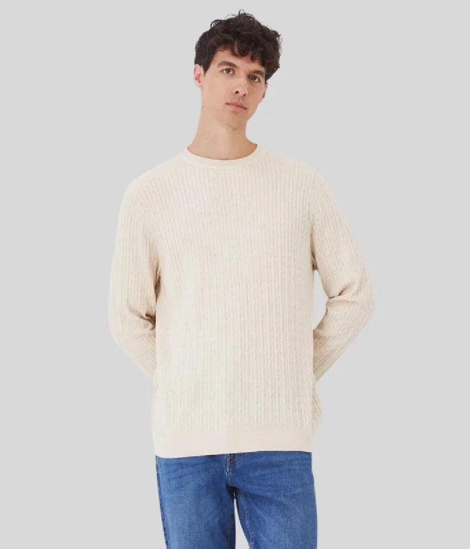 Natural Mens Wool Blend Cable Jumper