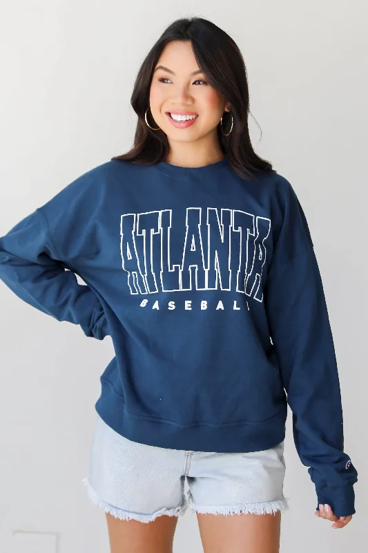 Navy Atlanta Baseball Block Letter Sweatshirt